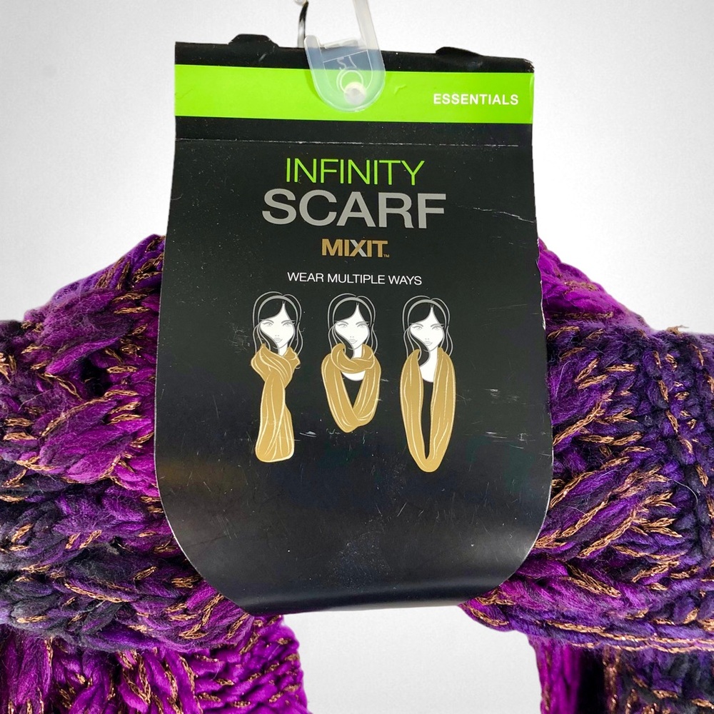 NWT Mixit Infinity Scarf Purple & Gold Knit